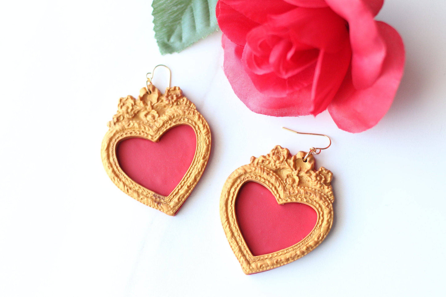 Mexican Earrings for Women, Sacred Heart Earrings